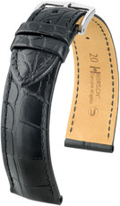 Leder-Uhrenarmband Hirsch Genuine Alligator L 10220759-2, schwarz, Alligatorleder, Länge L, Quick Release
