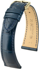 Leder-Uhrenarmband Hirsch London M 04307189-1, blau, Alligatorleder, Länge M, Quick Release