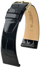 Leder-Uhrenarmband Hirsch Prestige M 02207150-1, schwarz, Alligatorleder, Länge M, Quick Release