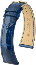Leder-Uhrenarmband Hirsch London M 04207180-1, blau, Alligatorleder, Länge M, Quick Release