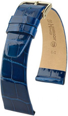 Leder-Uhrenarmband Hirsch Prestige M 02207180-1, blau, Alligatorleder, Länge M, Quick Release