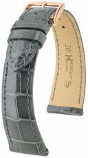 Leder-Uhrenarmband Hirsch London L 04307030-7, grau, Alligatorleder, Länge L, Quick Release