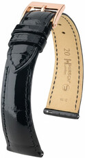 Leder-Uhrenarmband Hirsch London L 04307050-7, schwarz, Alligatorleder, Länge L, Quick Release