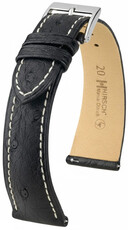 Leder-Uhrenarmband Hirsch Massai Ostrich L 04262051-2, schwarz, Straußenleder, Länge L, Quick Release