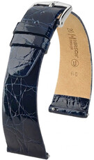 Leder-Uhrenarmband Hirsch Prestige L 02208080-2, blau, Krokodilleder, Länge L, Quick Release