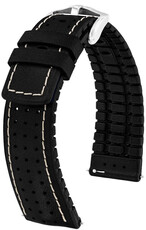 Leder-Uhrenarmband Hirsch Tiger L 0915002050-2, schwarz, Kalbsleder, Länge L, Quick Release