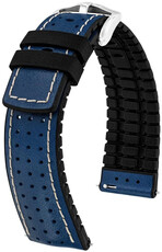 Leder-Uhrenarmband Hirsch Tiger L 0915002080-2, blau, Kalbsleder, Länge L, Quick Release