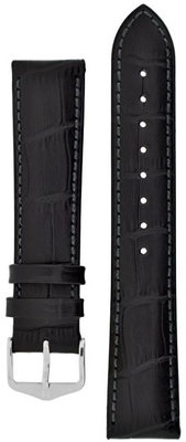 Leder-Uhrenarmband Hirsch Duke L 01028050-2, schwarz, Kalbsleder, Länge L, Quick Release