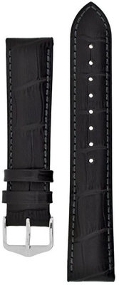 Leder-Uhrenarmband Hirsch Duke M 01028150-2, schwarz, Kalbsleder, Länge M, Quick Release
