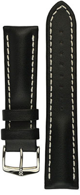 Leder-Uhrenarmband Hirsch Heavy Calf L 01475050-2, schwarz, Kalbsleder, Länge L, Quick Release