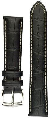 Leder-Uhrenarmband Hirsch Modena L 10302850-2, schwarz, Kalbsleder, Länge L, Quick Release