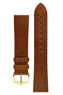 Leder-Uhrenarmband Hirsch Lizard L 01766070-1, braun, Eidechsenleder, Länge L, Quick Release