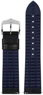 Leder-Uhrenarmband Hirsch Andy L 0928028050-2, schwarz, Kalbsleder/Naturkautschuk, Länge L, Quick Release