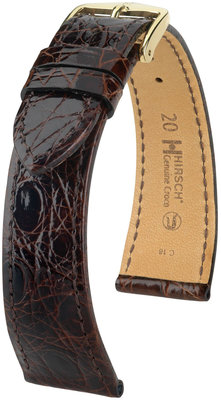 Leder-Uhrenarmband Hirsch Genuine Croco M 18800810OE-1, braun, Krokodilleder, Open End (für feste Federstege), Länge M, Quick Release