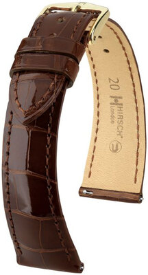 Leder-Uhrenarmband Hirsch London L 04307010-1, braun, Alligatorleder, Länge L, Quick Release