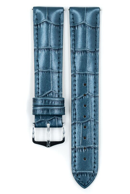 Leder-Uhrenarmband Hirsch Duke Metallic M 01027180-2, blau, Kalbsleder, Länge M, Quick Release