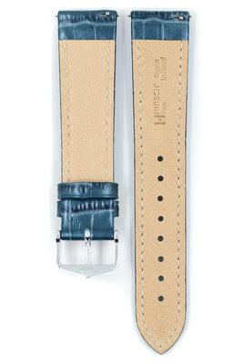 Leder-Uhrenarmband Hirsch Duke Metallic M 01027180-2, blau, Kalbsleder, Länge M, Quick Release
