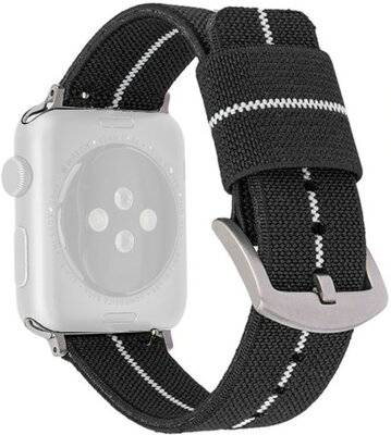 Armband für Apple Watch, Nylon, schwarz und weiß, silberne Schließe (38/40/41 mm Gehäuse)