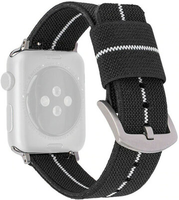 Armband für Apple Watch, Nylon, schwarz und weiß, silberne Schließe (42/44/45 mm Gehäuse)