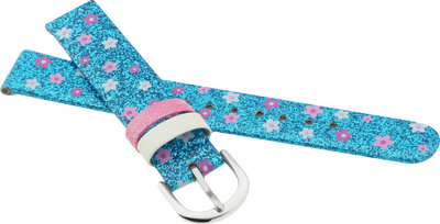 Kinderlederarmband 14mm, blau, silberne Schließe (mit Blumenmotiv)