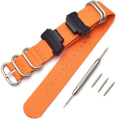 Armband für Casio G-Shock, Textil, orange, silberne Schließe (für Modelle GA-100/110/120, DW-5600, GD-100)