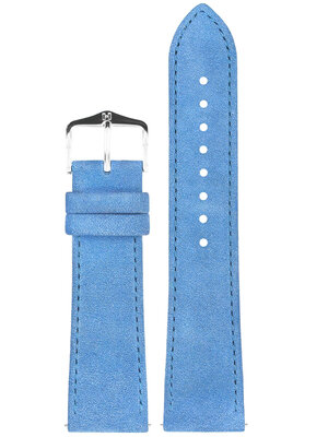 Leder-Uhrenarmband Hirsch Osiris Nubuk M 03433183-2, blau, Kalbsleder, Länge M, Quick Release