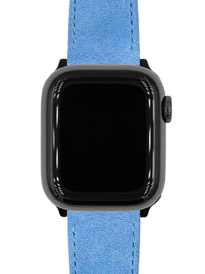 Leder-Uhrenarmband Hirsch Osiris Nubuk M 03433183-2, blau, Kalbsleder, Länge M, Quick Release