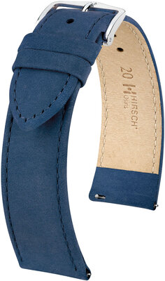 Leder-Uhrenarmband Hirsch Osiris Nubuk L 03433080-2, blau, Kalbsleder