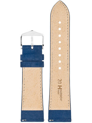 Leder-Uhrenarmband Hirsch Osiris Nubuk M 03433180-2, blau, Kalbsleder, Länge M, Quick Release