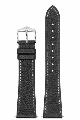 Leder-Uhrenarmband Hirsch Bologna M 01802150-2, schwarz, Kalbsleder, Länge M, Quick Release
