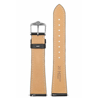 Leder-Uhrenarmband Hirsch Bologna L 01802050-2, schwarz, Kalbsleder, Länge L, Quick Release