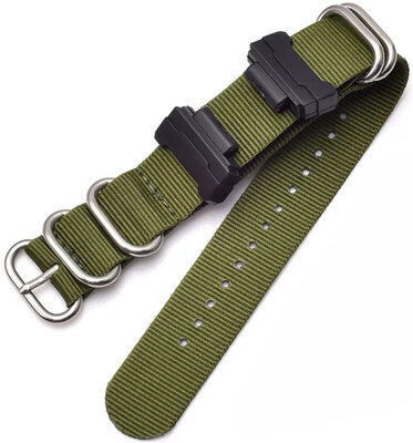 Armband für Casio G-Shock, Textil, armeegrün, silberne Schließe (für Modelle GA-100/110/120, DW-5600, GD-100)