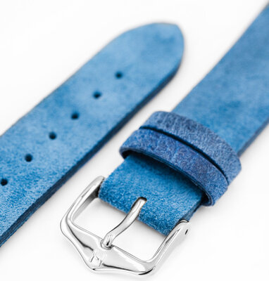 Leder-Uhrenarmband Hirsch Serro L 05564080-2, blau, Wildleder, Limited Edition, Länge L, Quick Release