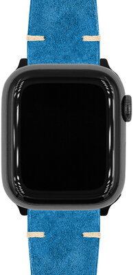 Leder-Uhrenarmband Hirsch Serro L 05564080-2, blau, Wildleder, Limited Edition, Länge L, Quick Release