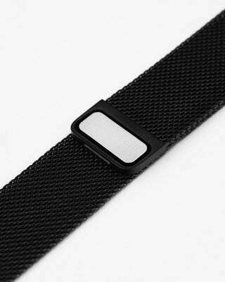 Edelstahlarmband Hirsch Milanaise L 30161450-5, schwarz, magnetisch, Länge L, Quick Release