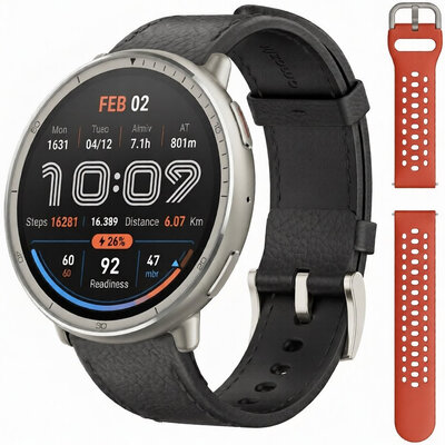 Amazfit Active 2 Premium (Round) Black Leather (+Ersatz-Uhrenarmband)