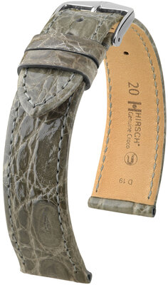 Lederband Hirsch Genuine Croco 18900830-2, Grau, Krokodilhaut, Quick Release
