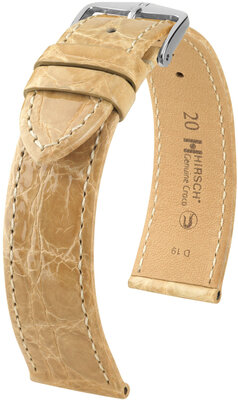 Lederband Hirsch Genuine Croco 18900890-2, Beige, Krokodilhaut, Quick Release
