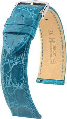 Lederband Hirsch Genuine Croco L 18920883-2, blau, Krokodilleder, Länge L, Quick Release