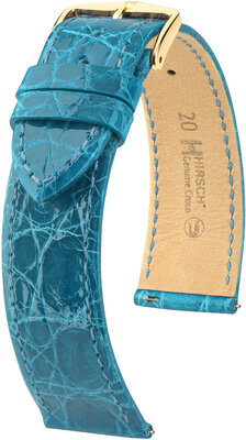 Lederband Hirsch Genuine Croco L 18920883-7, blau, Krokodilleder, Länge L, Quick Release