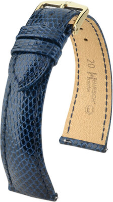Lederband Hirsch London 04366180-7, Blau, Eidechsenhaut, Quick Release