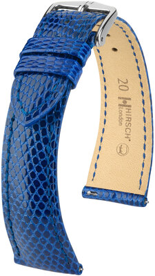 Lederband Hirsch London 04366185-2, Blau, Eidechsenhaut, Quick Release