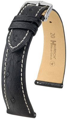 Leder-Uhrenarmband Hirsch Massai Ostrich L 04362051-2, schwarz, Straußenleder, Länge L, Quick Release