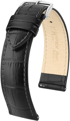 Leder-Uhrenarmband Hirsch Duke S 01028350-2, schwarz, Kalbsleder, Länge S, Quick Release