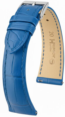 Leder-Uhrenarmband Hirsch London L 04307085-2, blau, Alligatorleder, Länge L, Quick Release