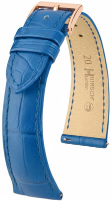 Leder-Uhrenarmband Hirsch London L 04307085-7, blau, Alligatorleder, Länge L, Quick Release