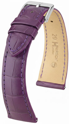Leder-Uhrenarmband Hirsch London L 04307086-2, violett, Alligatorleder, Länge L, Quick Release