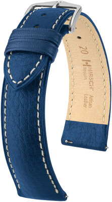Leder-Uhrenarmband Hirsch Boston 01302180-2, blau, Kalbsleder, Länge M, Quick Release