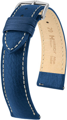 Leder-Uhrenarmband Hirsch Boston L 01302080-2, blau, Kalbsleder, Länge L, Quick Release