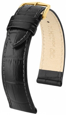 Leder-Uhrenarmband Hirsch Duke 01028150OE-1, schwarz, Kalbsleder, open end (für feste Federstege), Länge M